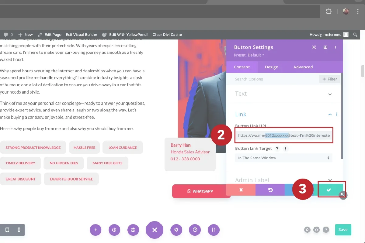 Paste link in button